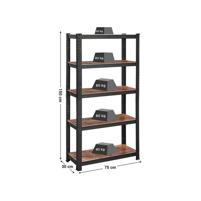 SONGMICS Étagère «Shelby», L 75 x H 150 x P 30 cm, brun/noir