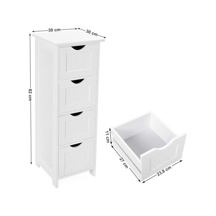 SONGMICS Regal «Nino», 4 Schubladen, B 30 x H 82 x T 30 cm, weiss