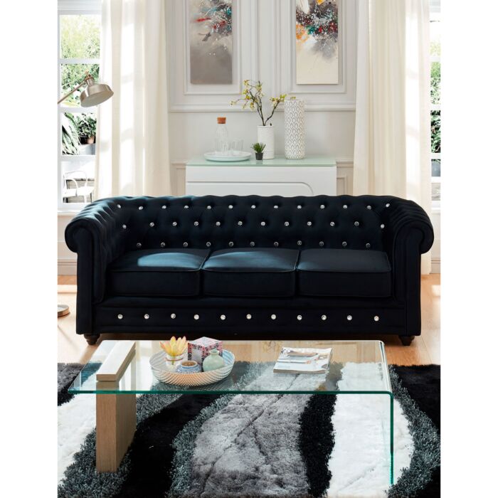 Sofa «Chesterfield», schwarz mit Strass main product photo