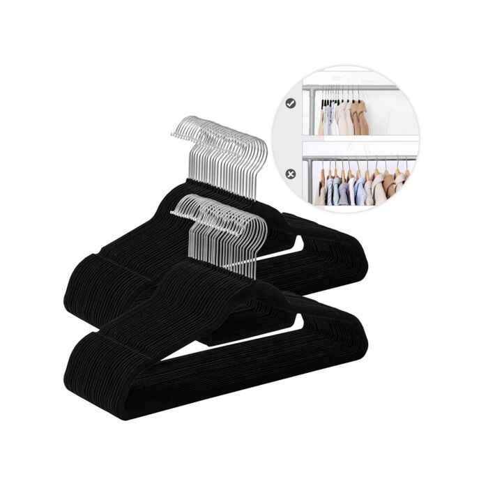 Songmics Kleiderbügel mit Samt, 50 Stück , schwarz
