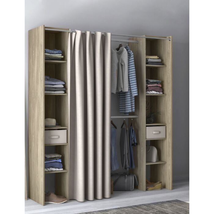 Armoire dressing «Rado» avec rideau, décor chêne