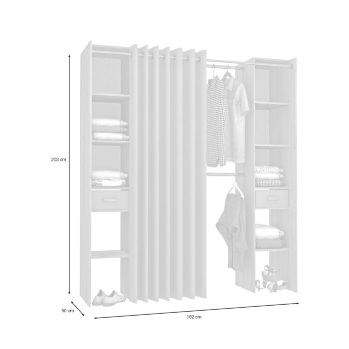 Armoire dressing «Rado» avec rideau, décor chêne