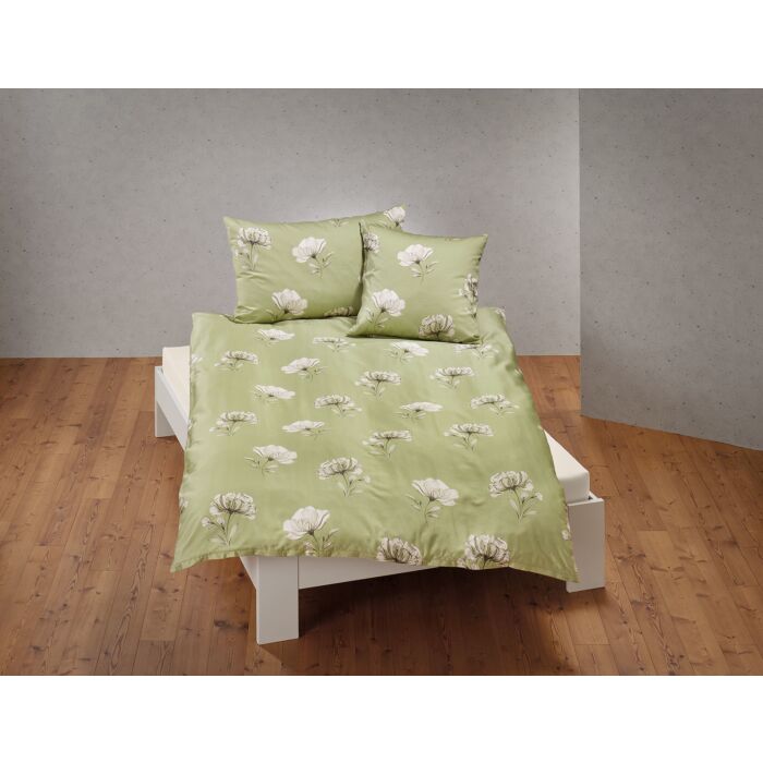 em-es-te Satin-Bettwäsche mit stilvollem Blumenmuster , grün