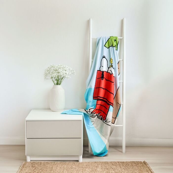 Linge de plage PEANUTS « Snoopy Vacation », 100x180 cm, bleu