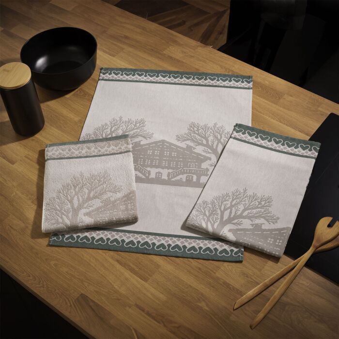 Linge de cuisine «Papier découpé», lot de 2 avec motif de chalet