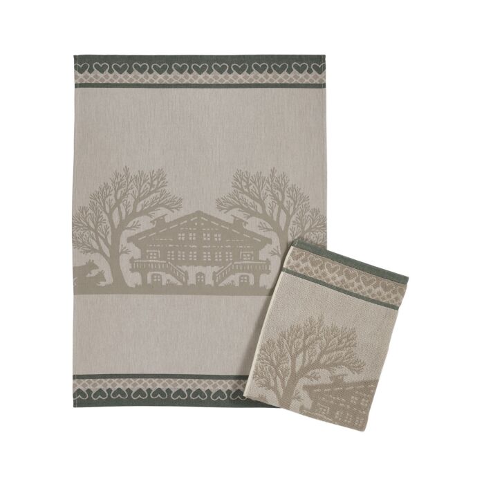 Linge de cuisine «Papier découpé», lot de 2 avec motif de chalet