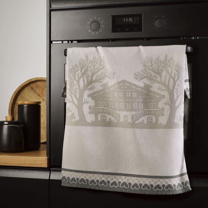 Linge de cuisine «Papier découpé», lot de 2 avec motif de chalet