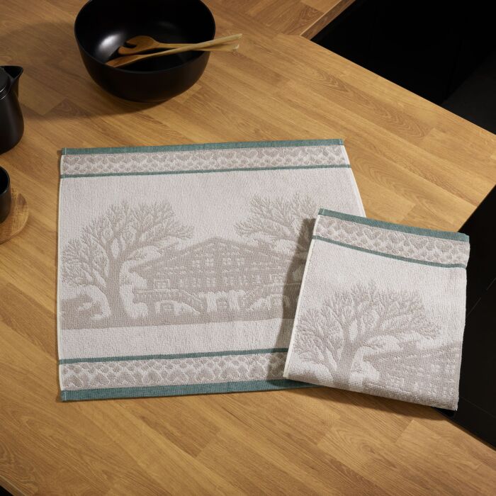 Linge éponge «Papier découpé», lot de 2 avec motif chalet