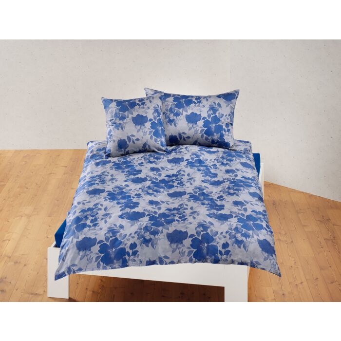 em-es-te Linge de lit avec motif fleuri bleu