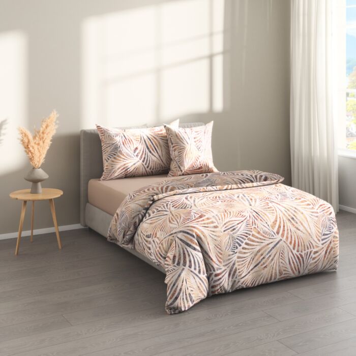 Linge de lit orné d'un motif moderne représentant des feuilles