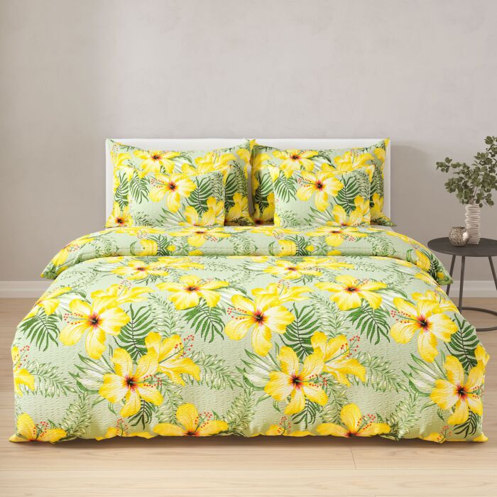 Linge de lit en seersucker, motif floral