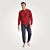 Pyjama long pour hommes avec col en V, rouge-bleu
