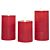 Stumpenkerzen 3er-Set, Echtwachs, LED-Flamme, Rot