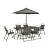 Table avec 6 chaises pliantes et parasol