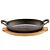 Petite poêle de cuisson ovale en fonte avec support en bambou